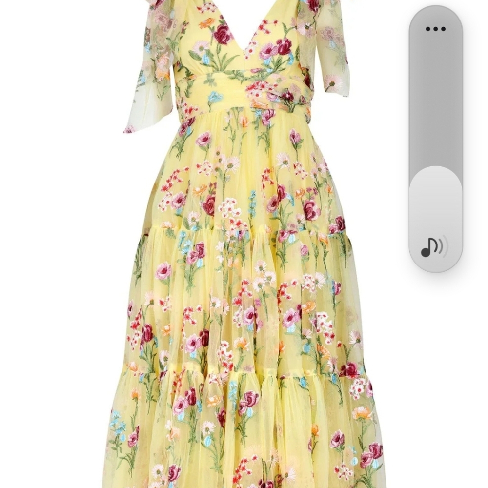 JessaKae Lemon Yellow Floral Tie-Shoulder Midi Dress - Picture 5 of 6